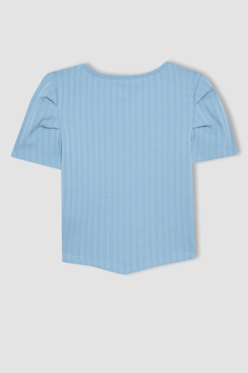 GIRLS & TEENS Blue Girl Ribbed Camisole Short Sleeve Crop T-Shirt