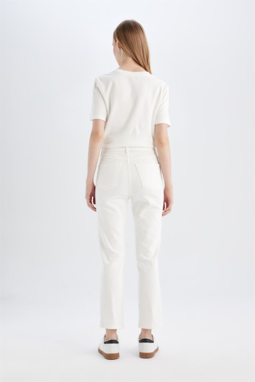 نساء أبيض سروال جينز ابيض ماري بقصة مستقيمة وخصر عالي