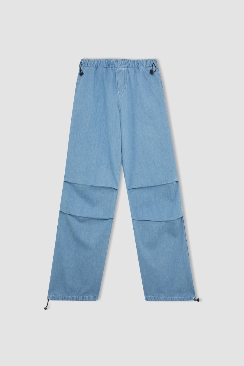 Kadın Açık Mavi Jogger Yüksek Bel Bilek Boy Paraşüt Jean Pantolon