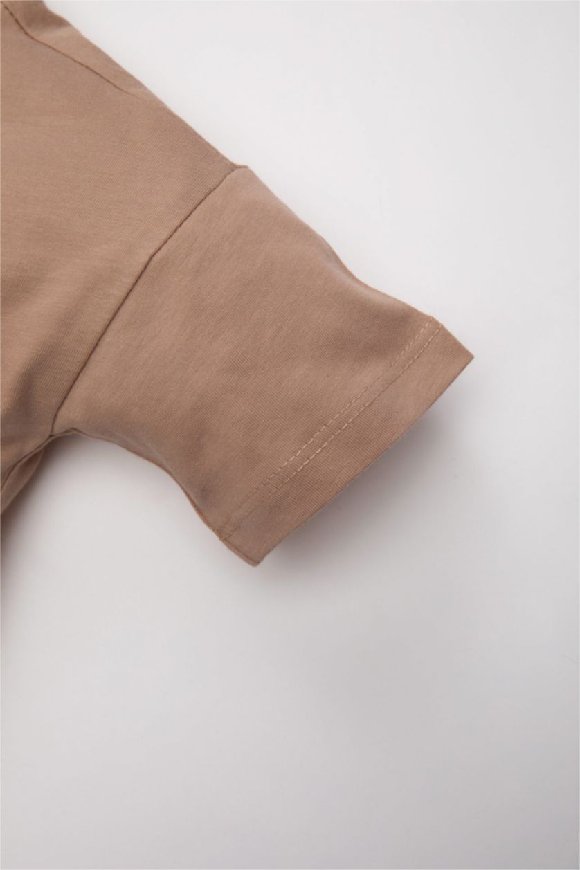 BÉBÉ GARÇON Beige T-Shirt à Manches Courtes Col Rond imprimé Palmier pour Bébé Garçon
