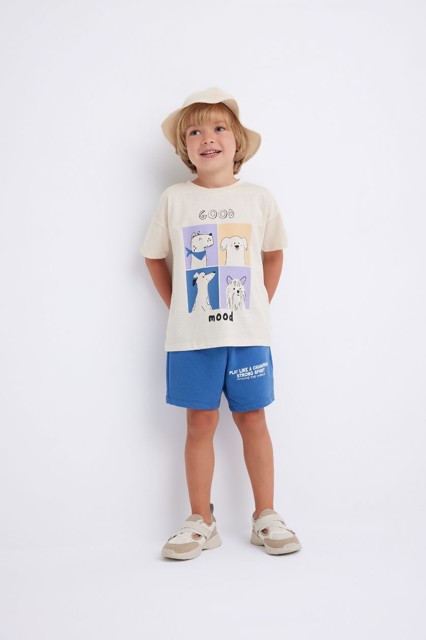 BABY BOY Light Stone Baby Boy Crew Neck Dog Printed Short Sleeve T-Shirt