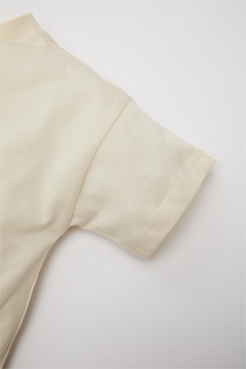 BABY BOY Light Stone Baby Boy Crew Neck Dog Printed Short Sleeve T-Shirt