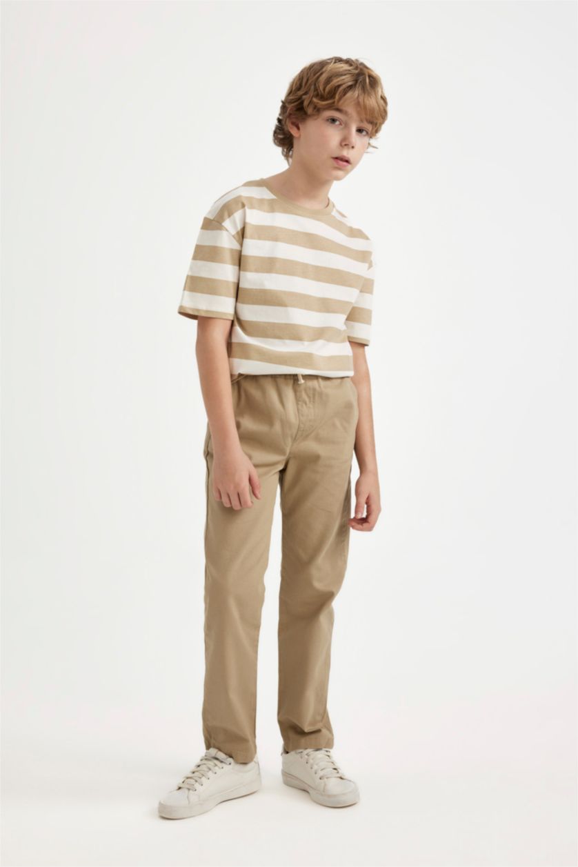 BOYS & TEENS Ecru Boy Oversize Fit Crew Neck Striped Patterned T-Shirt
