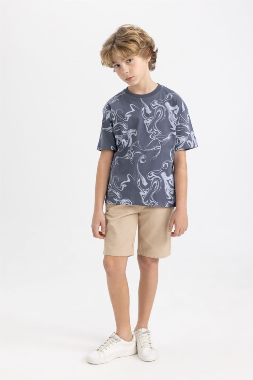Boys & Teens Grey Boy Oversize Fit Crew Neck Printed Short Sleeve T-Shirt