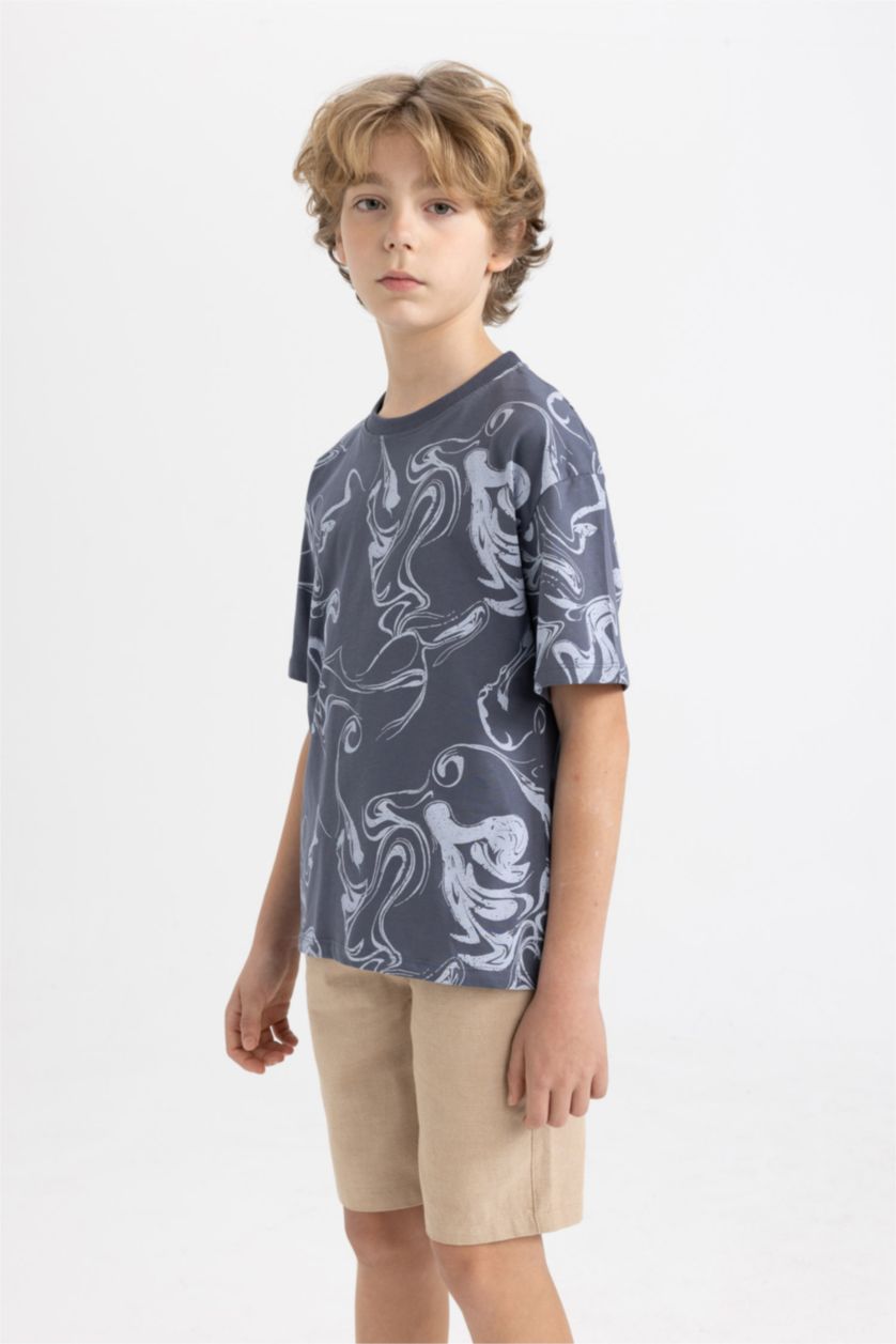 Boys & Teens Grey Boy Oversize Fit Crew Neck Printed Short Sleeve T-Shirt