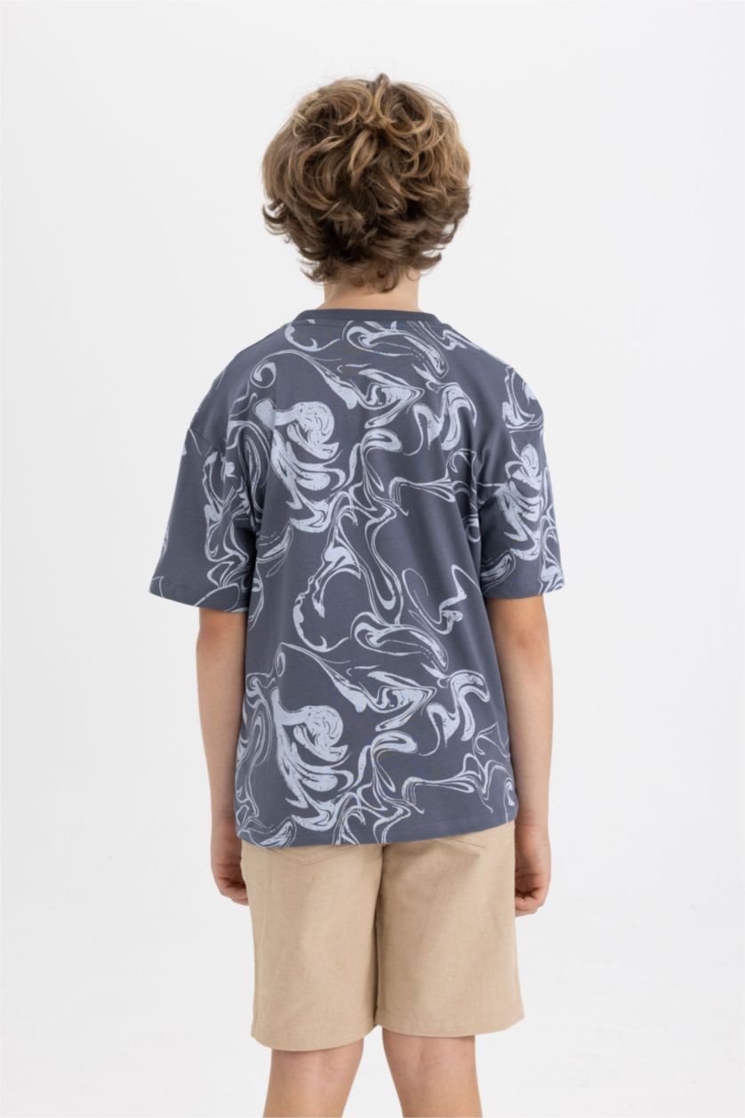 Boys & Teens Grey Boy Oversize Fit Crew Neck Printed Short Sleeve T-Shirt