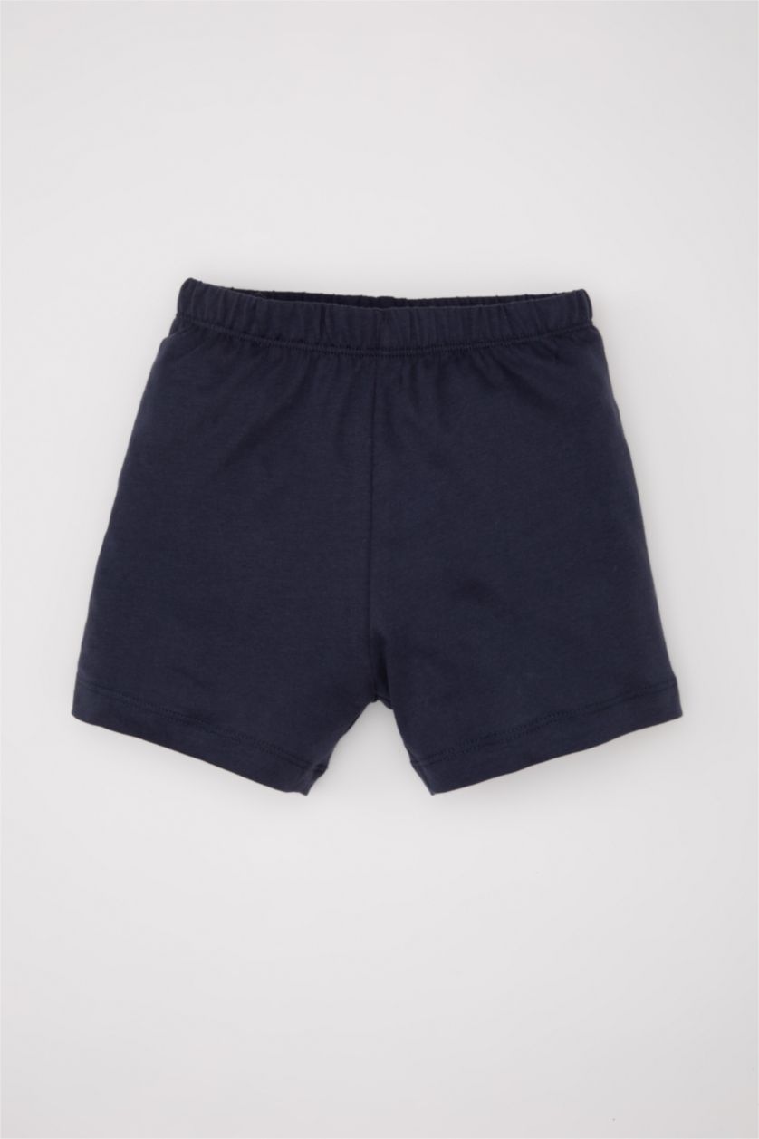 Erkek Bebek Açık Gri Melange Erkek Bebek 2'li Takım Bisiklet Yaka Baskılı Kısa Kollu Tişört Şort