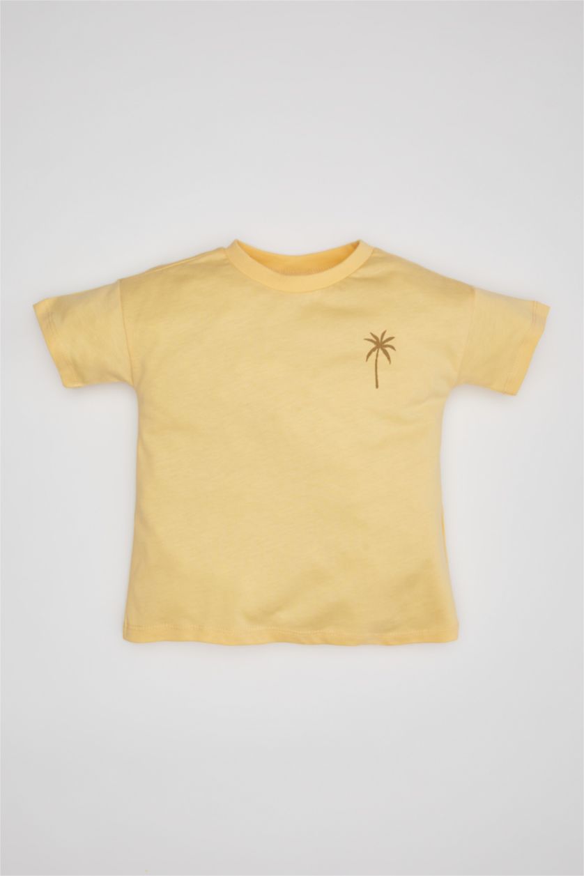BÉBÉ GARÇON Jaune Clair T-Shirt à Manches Courtes Motif Palmier Col Rond pour Bébé Garçon