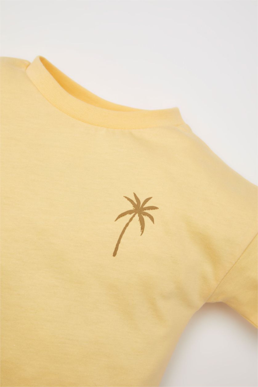 BÉBÉ GARÇON Jaune Clair T-Shirt à Manches Courtes Motif Palmier Col Rond pour Bébé Garçon