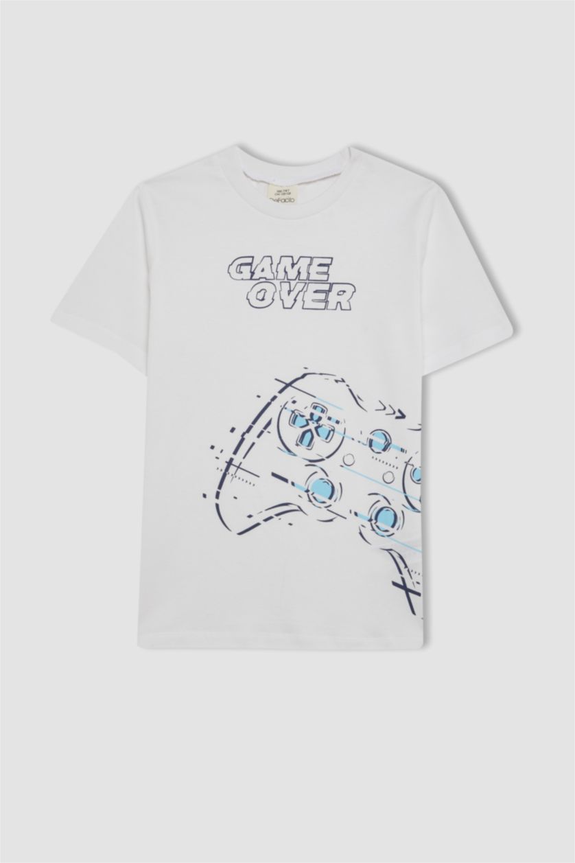 Erkek Çocuk - Genç Erkek Lacivert Erkek Çocuk 2'li Takım Baskılı Kısa Kollu Tişört Deniz Şortu