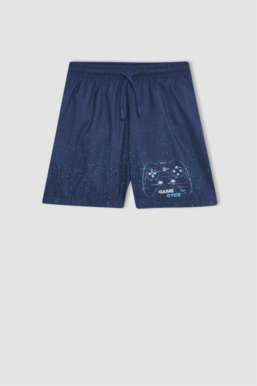 Erkek Çocuk - Genç Erkek Lacivert Erkek Çocuk 2'li Takım Baskılı Kısa Kollu Tişört Deniz Şortu