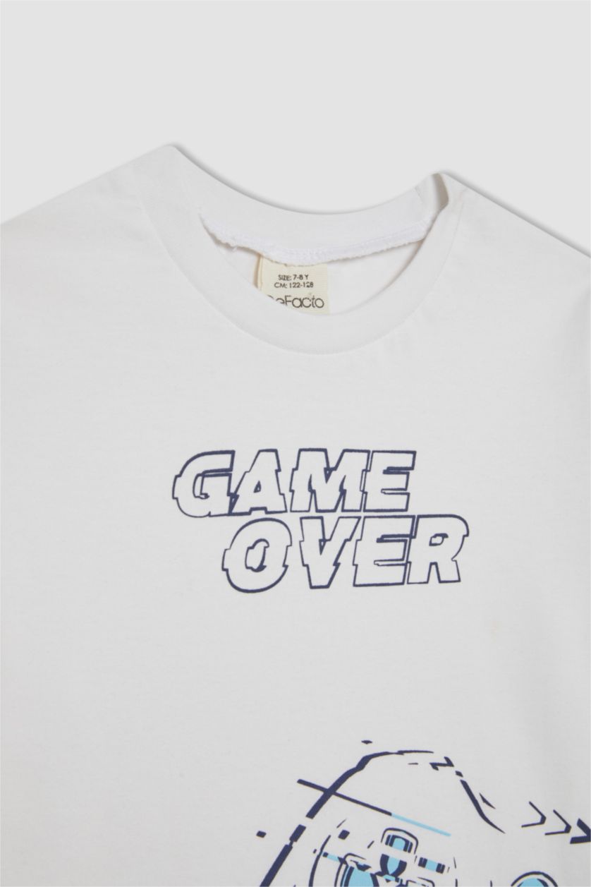 Erkek Çocuk - Genç Erkek Lacivert Erkek Çocuk 2'li Takım Baskılı Kısa Kollu Tişört Deniz Şortu