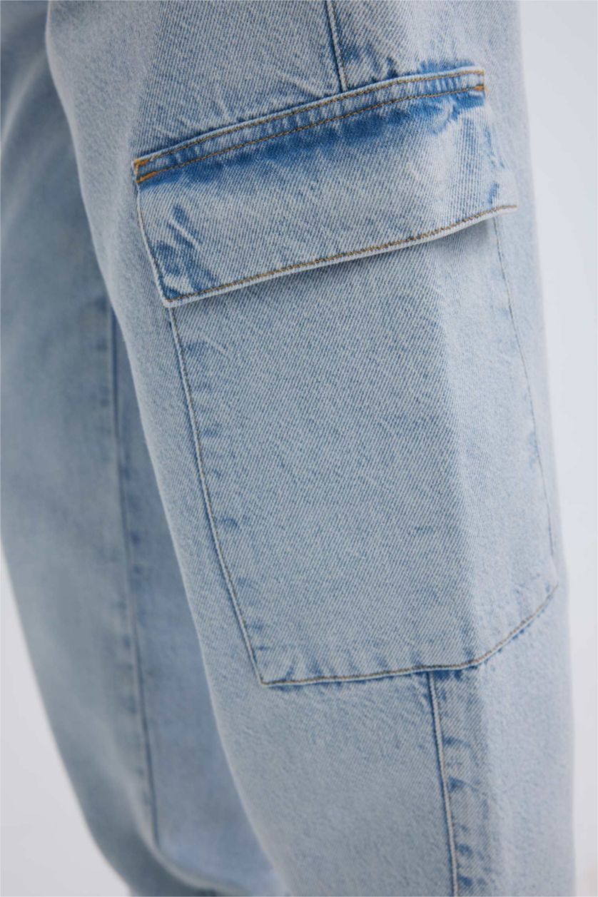 FEMME BLEU Clair Jogging Cargo en jean Taille Haute Longueur Cheville déavé