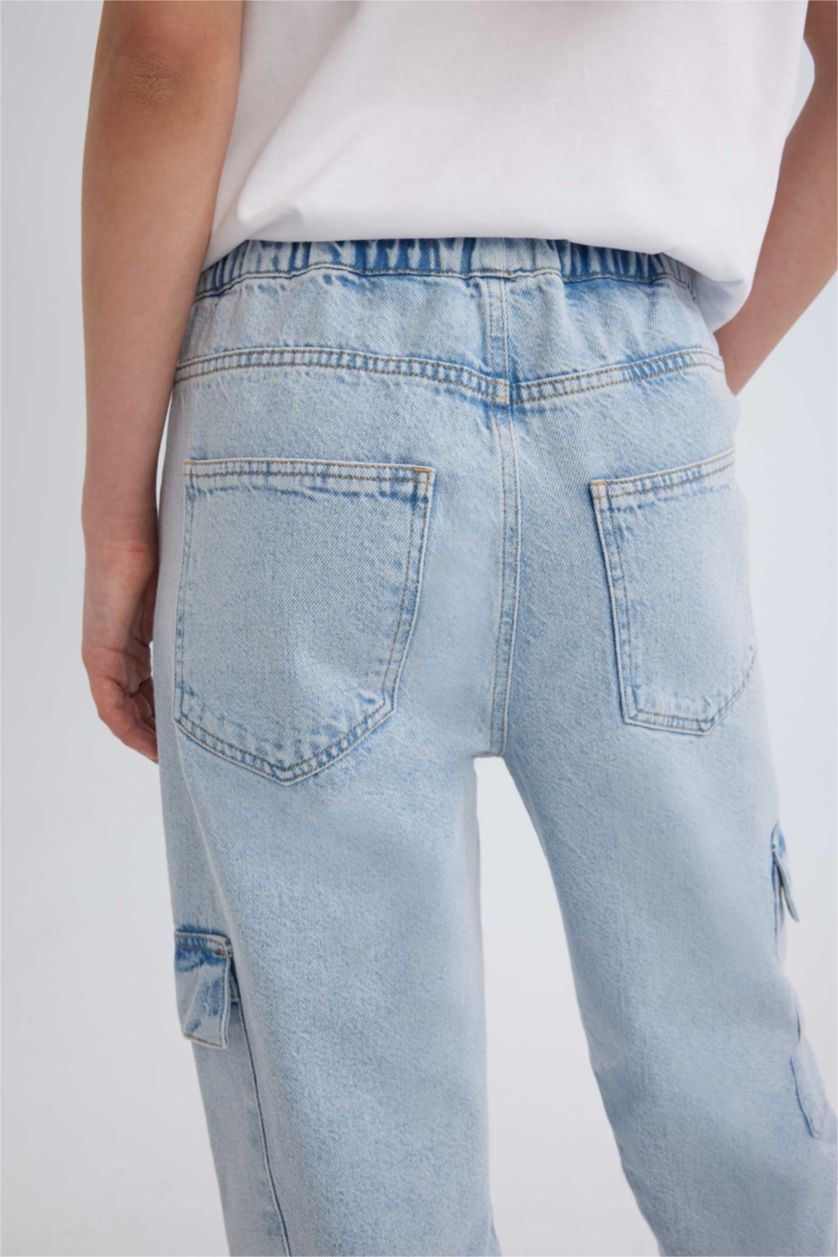 FEMME BLEU Clair Jogging Cargo en jean Taille Haute Longueur Cheville déavé