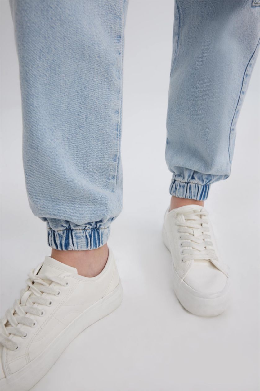 FEMME BLEU Clair Jogging Cargo en jean Taille Haute Longueur Cheville déavé