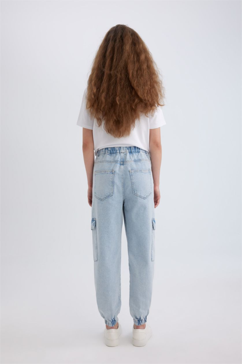 FEMME BLEU Clair Jogging Cargo en jean Taille Haute Longueur Cheville déavé