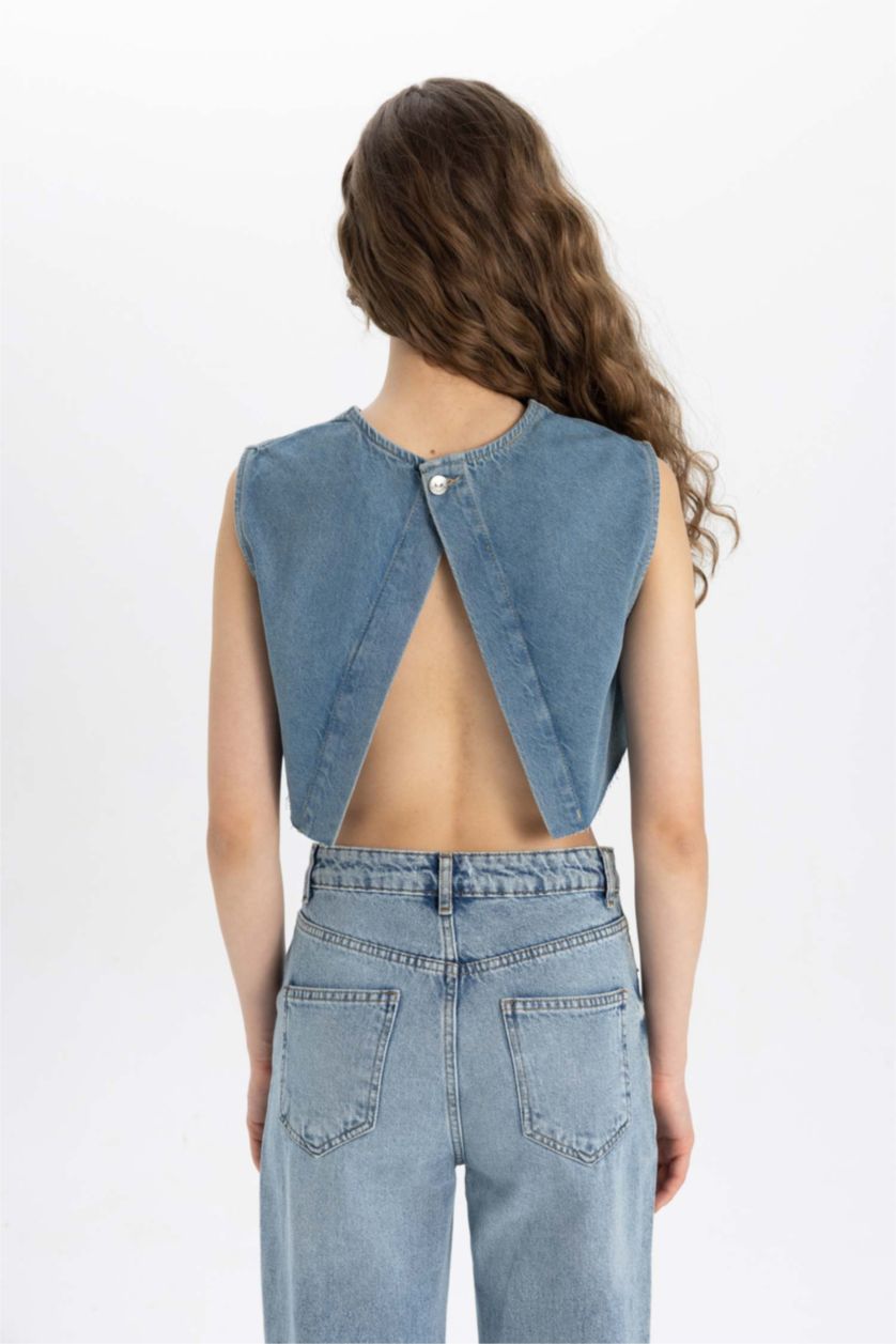 Әйелдерге Жеңіл Индиго Afra x DeFacto Crop аласа джин блузка