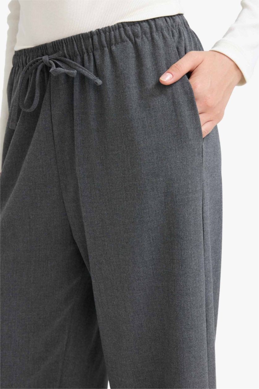 Kadın Antrasit Normal Bel Wıde Leg Pantolon