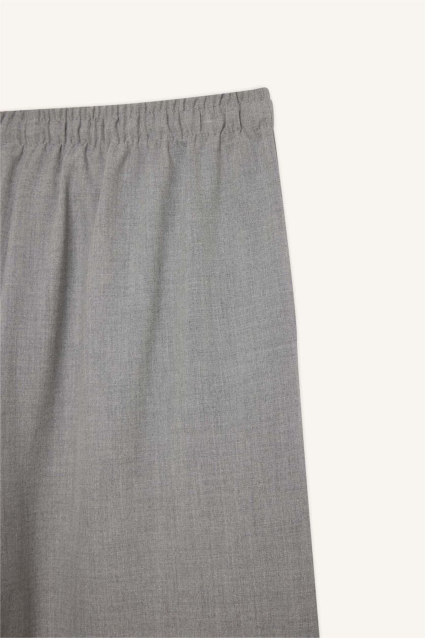 Woman Light Grey Elastic Waist Wide Leg Fabric Trousers