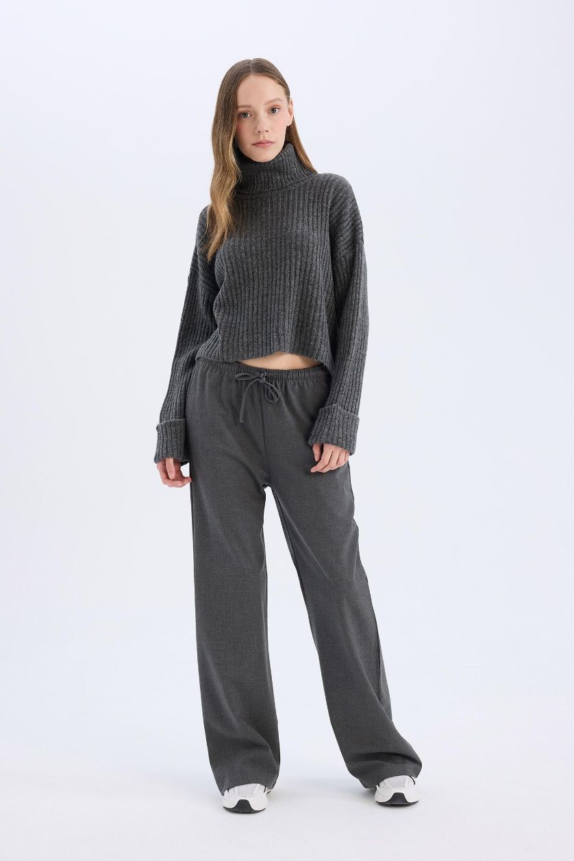 WOMAN Grey Normal Waist Wide Leg Trousers