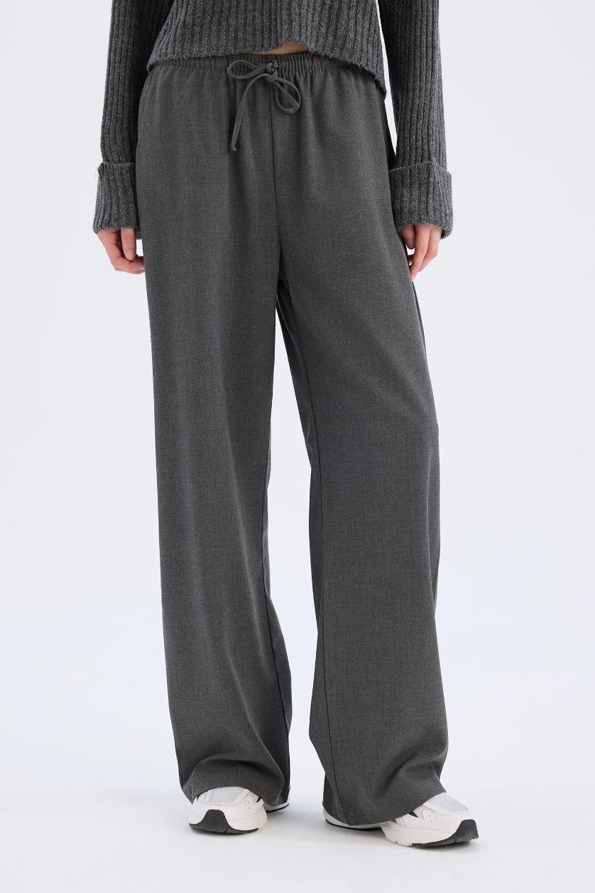 WOMAN Grey Normal Waist Wide Leg Trousers
