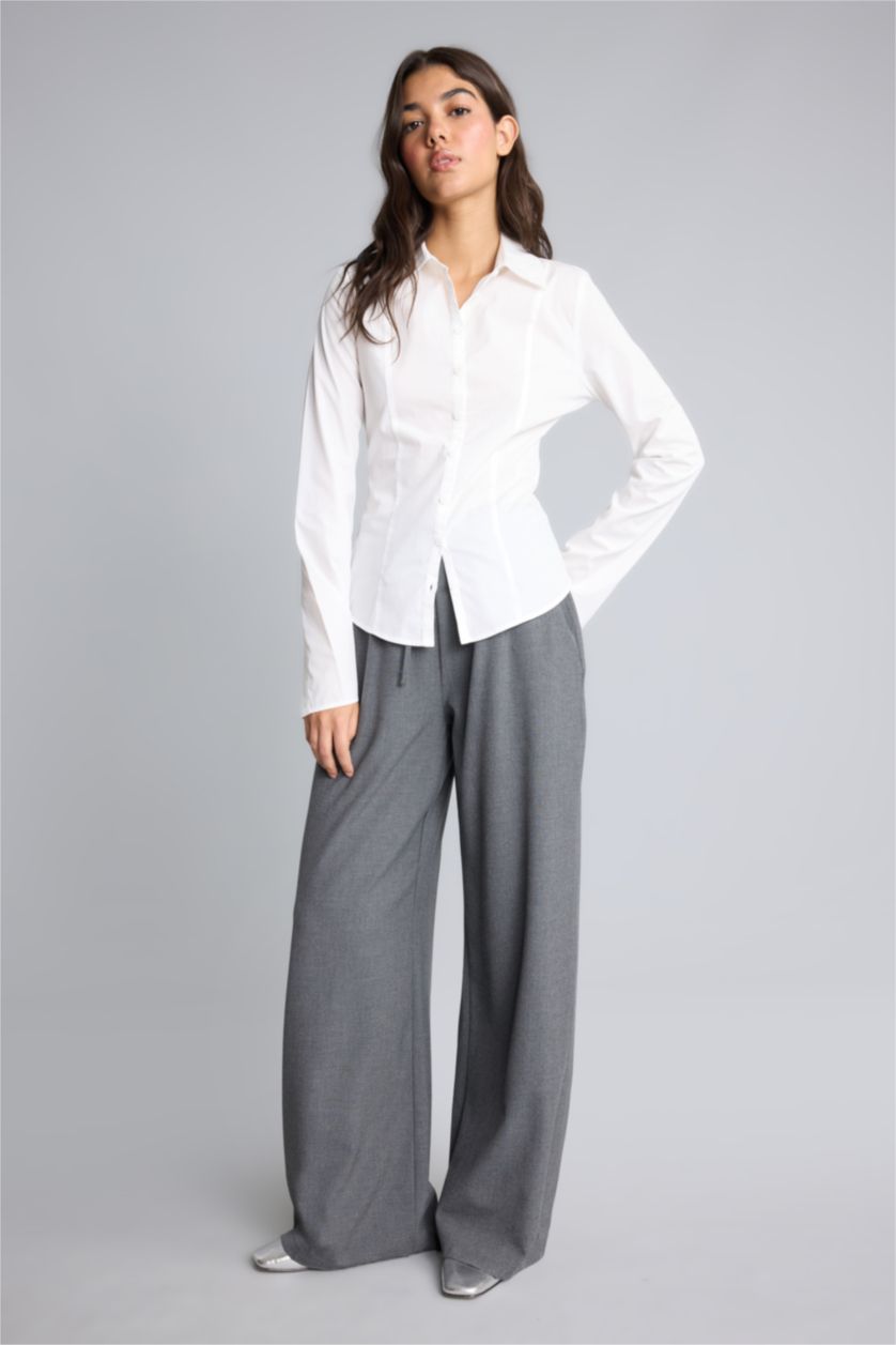 Women Anthracite Normal Waist Wide Leg Trousers