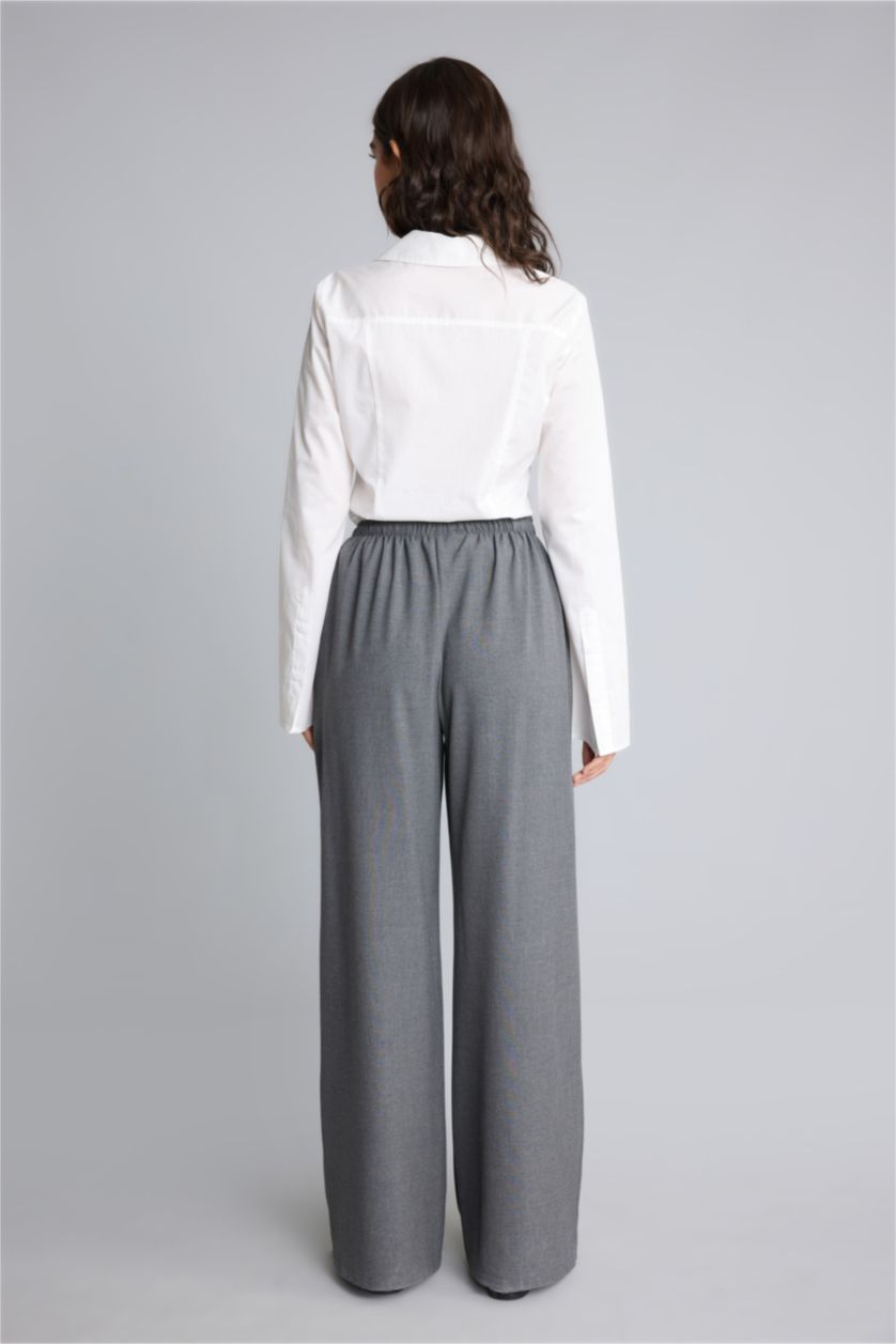 Women Anthracite Normal Waist Wide Leg Trousers