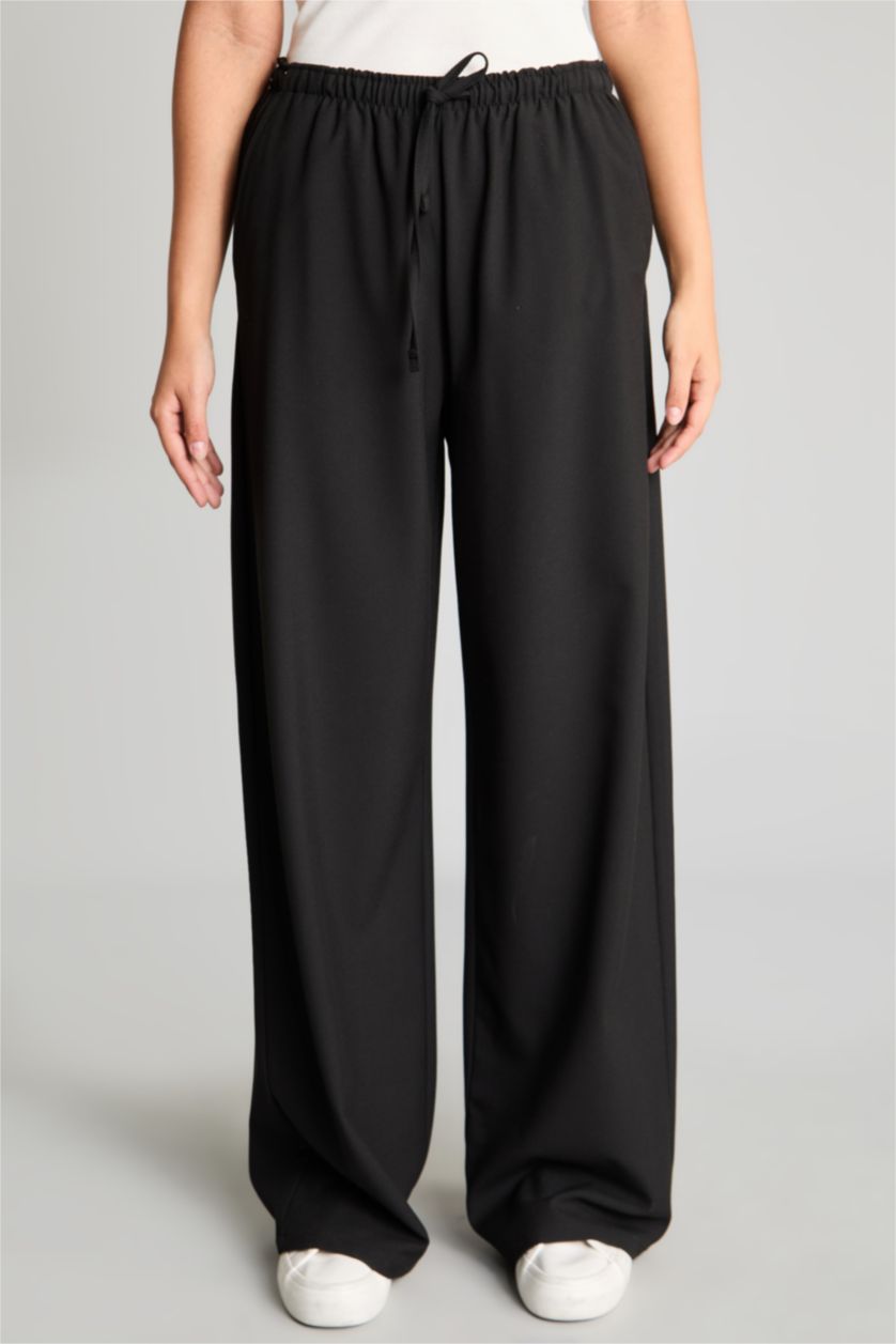 Women Black Normal Waist Wide Leg Trousers
