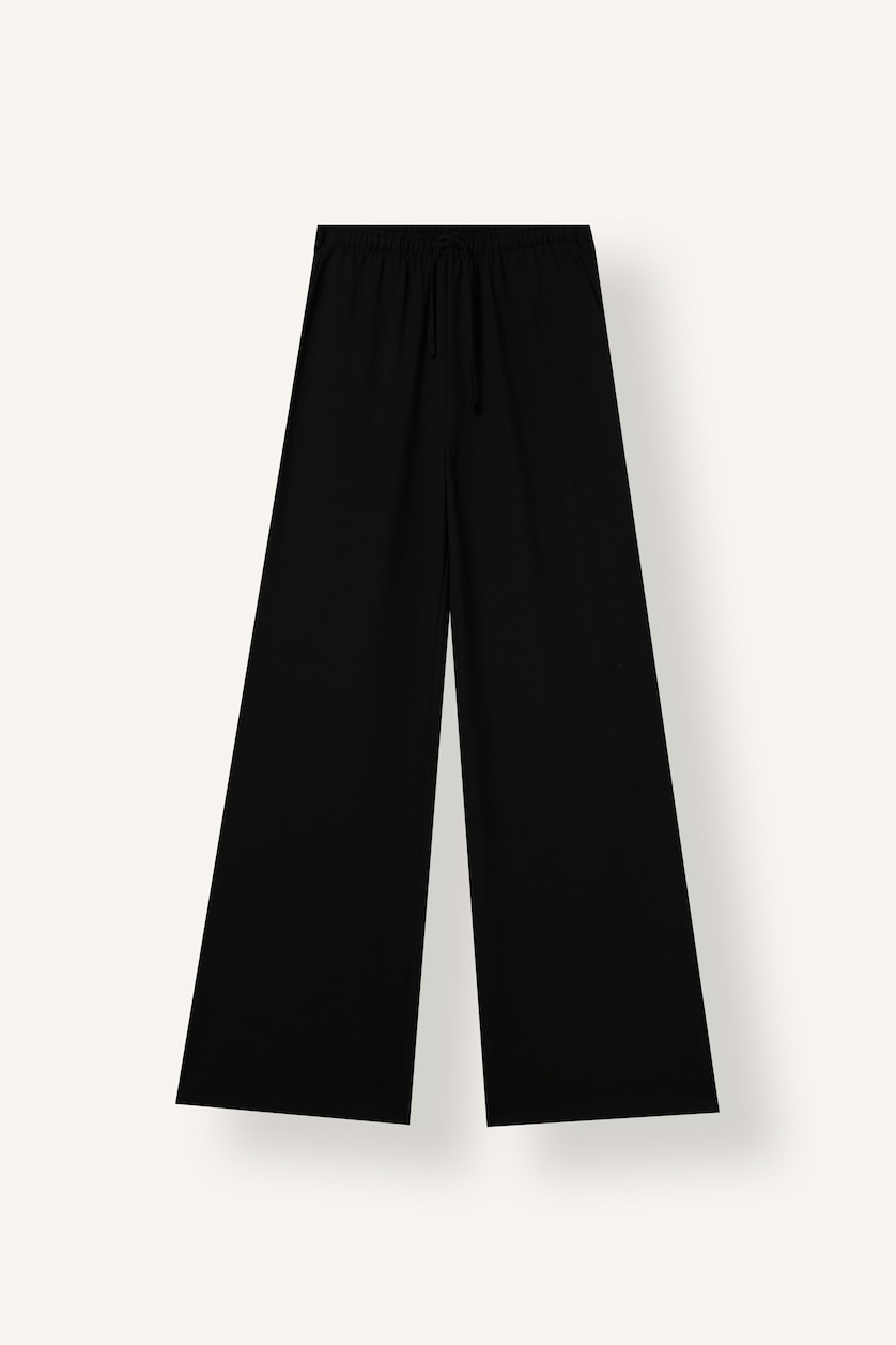 FEMME Noir Pantalon noir large avec poches taille normale et longueur standard