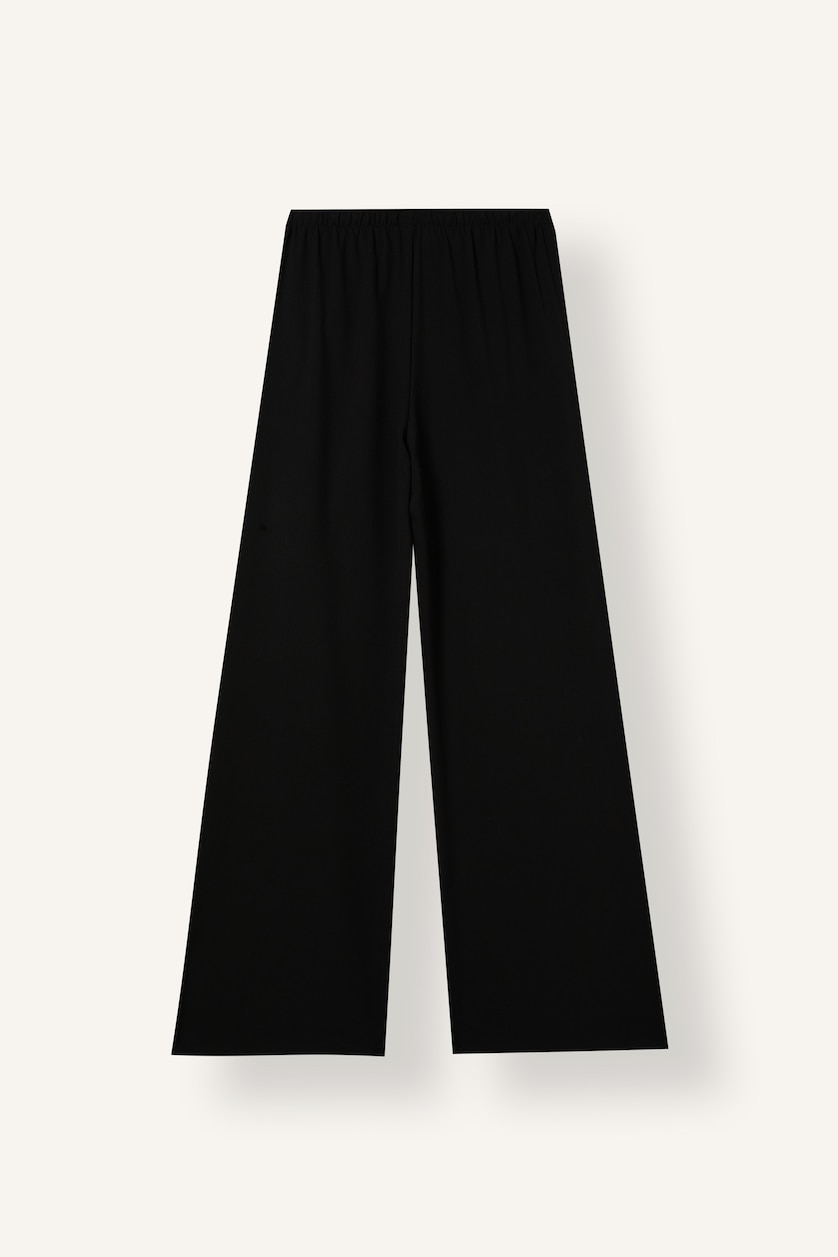 FEMME Noir Pantalon noir large avec poches taille normale et longueur standard