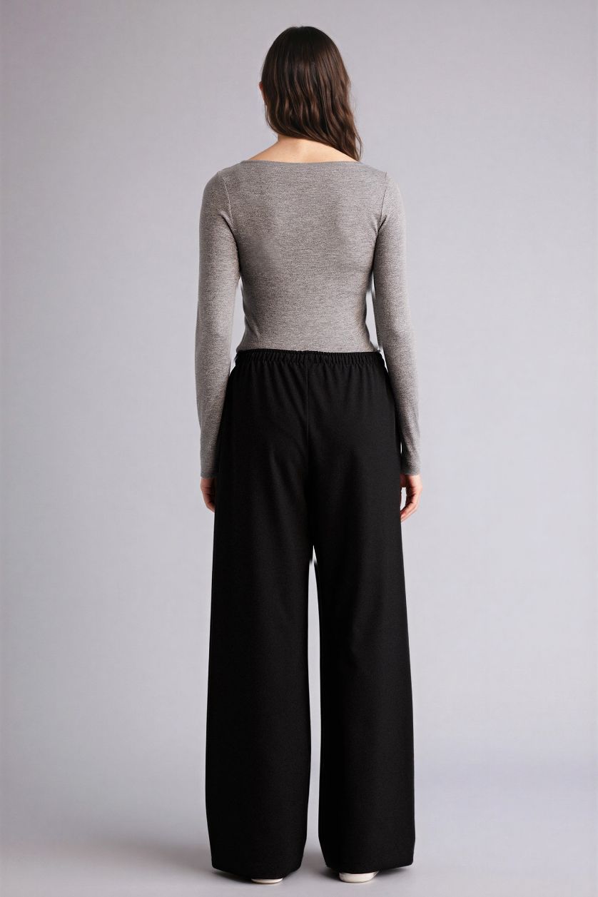 Женщины Черный Тканевые брюки палаццо Wide Leg