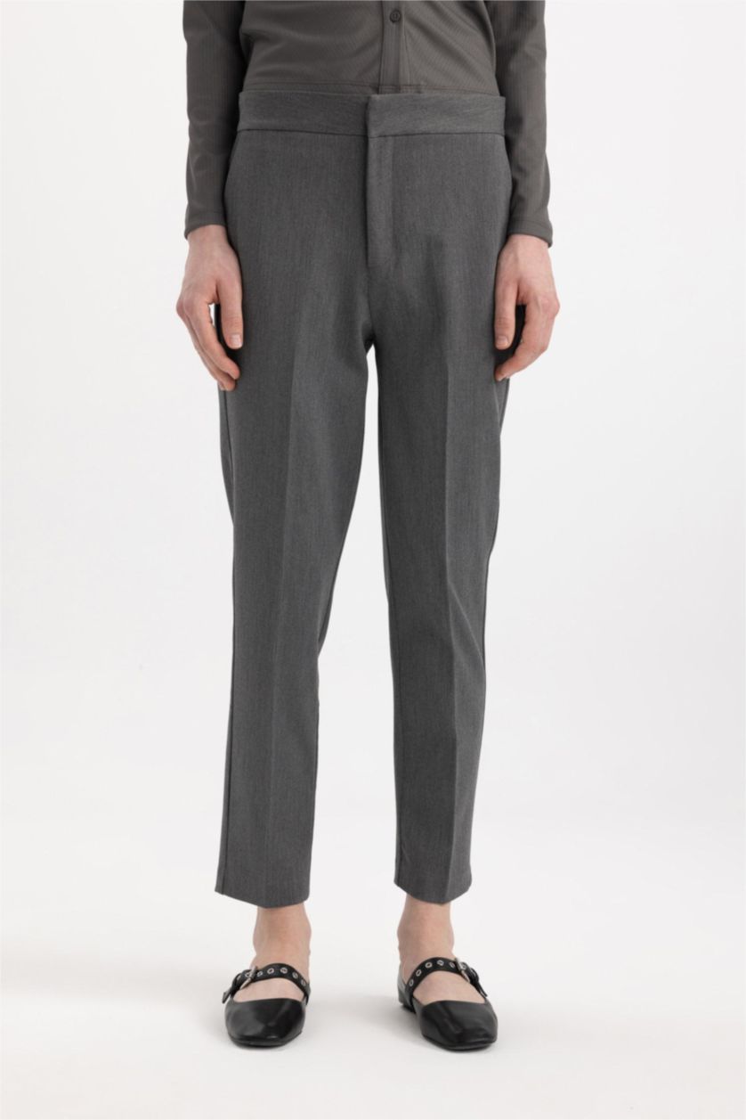 Kadın Antasit Melanj Klasik Chino Kumaş Pantolon Normal Bel Basic Düz Cepli Bilek Boy