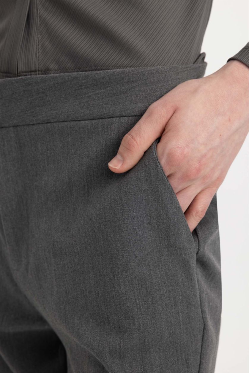 Kadın Antasit Melanj Klasik Chino Kumaş Pantolon Normal Bel Basic Düz Cepli Bilek Boy