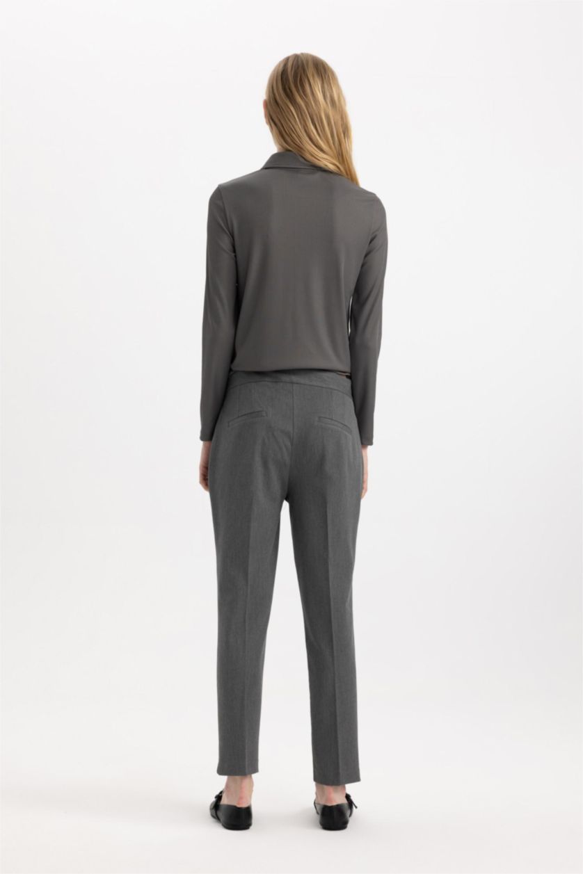 Kadın Antasit Melanj Klasik Chino Kumaş Pantolon Normal Bel Basic Düz Cepli Bilek Boy