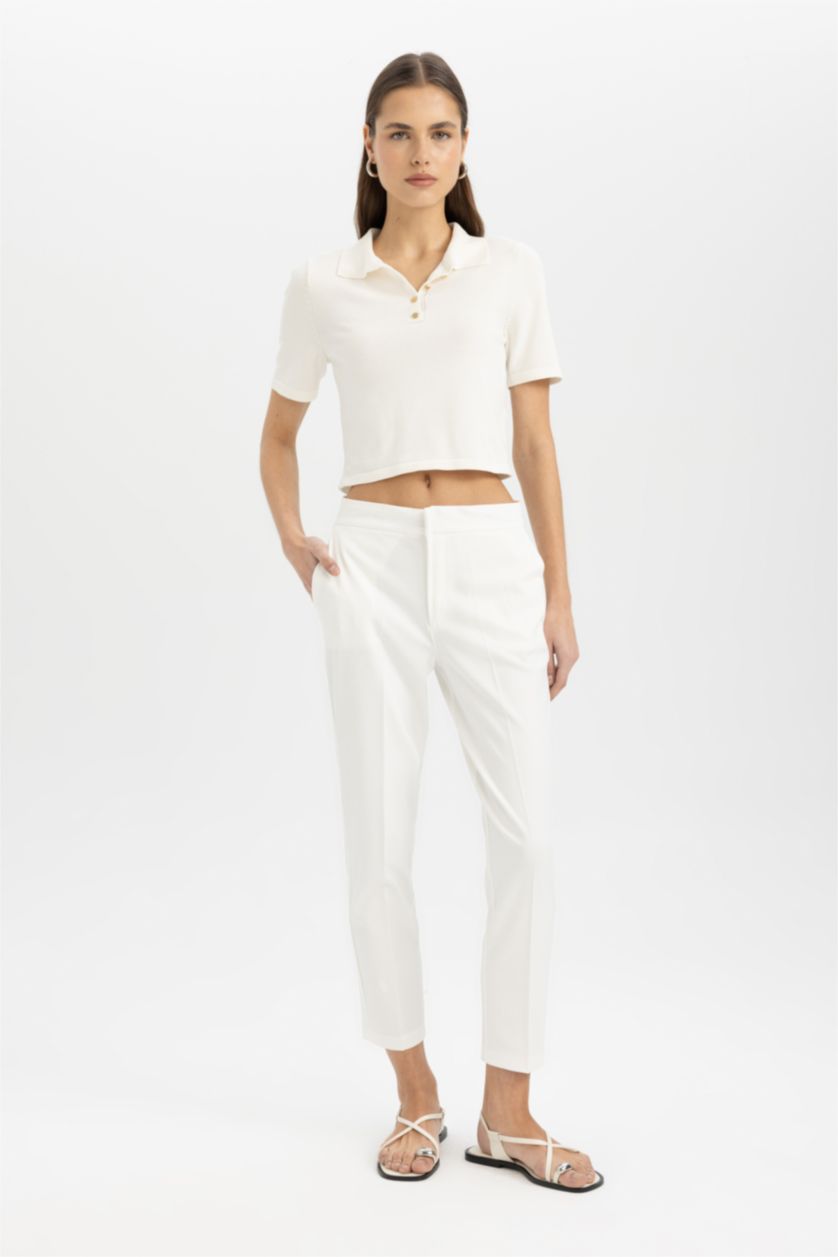 WOMAN White Chino Normal Waist Ankle Length Trousers