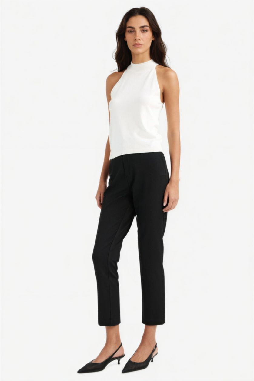WOMAN Black Regular Waist Straight Leg Ankle Length Trousers