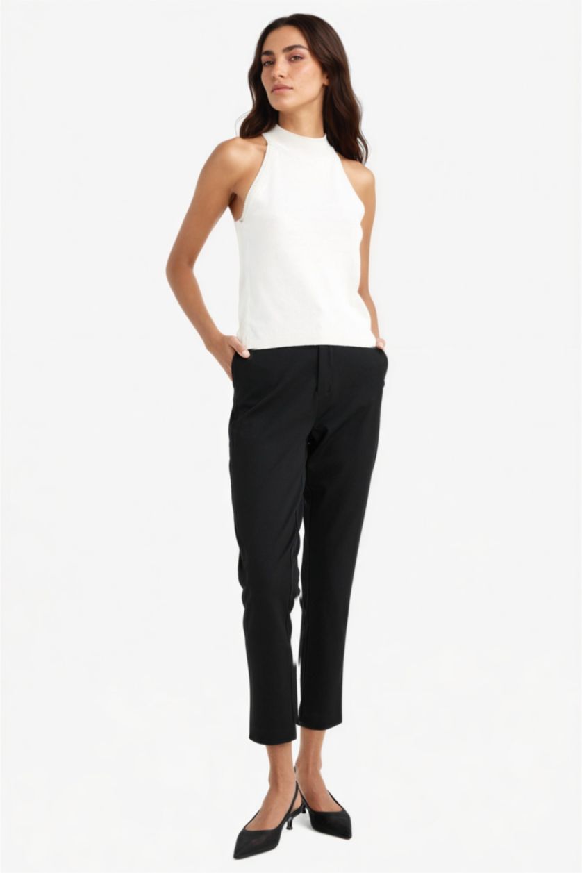 WOMAN Black Regular Waist Straight Leg Ankle Length Trousers