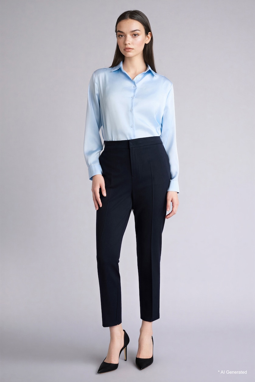 Women NAVY Normal Waist Trousers