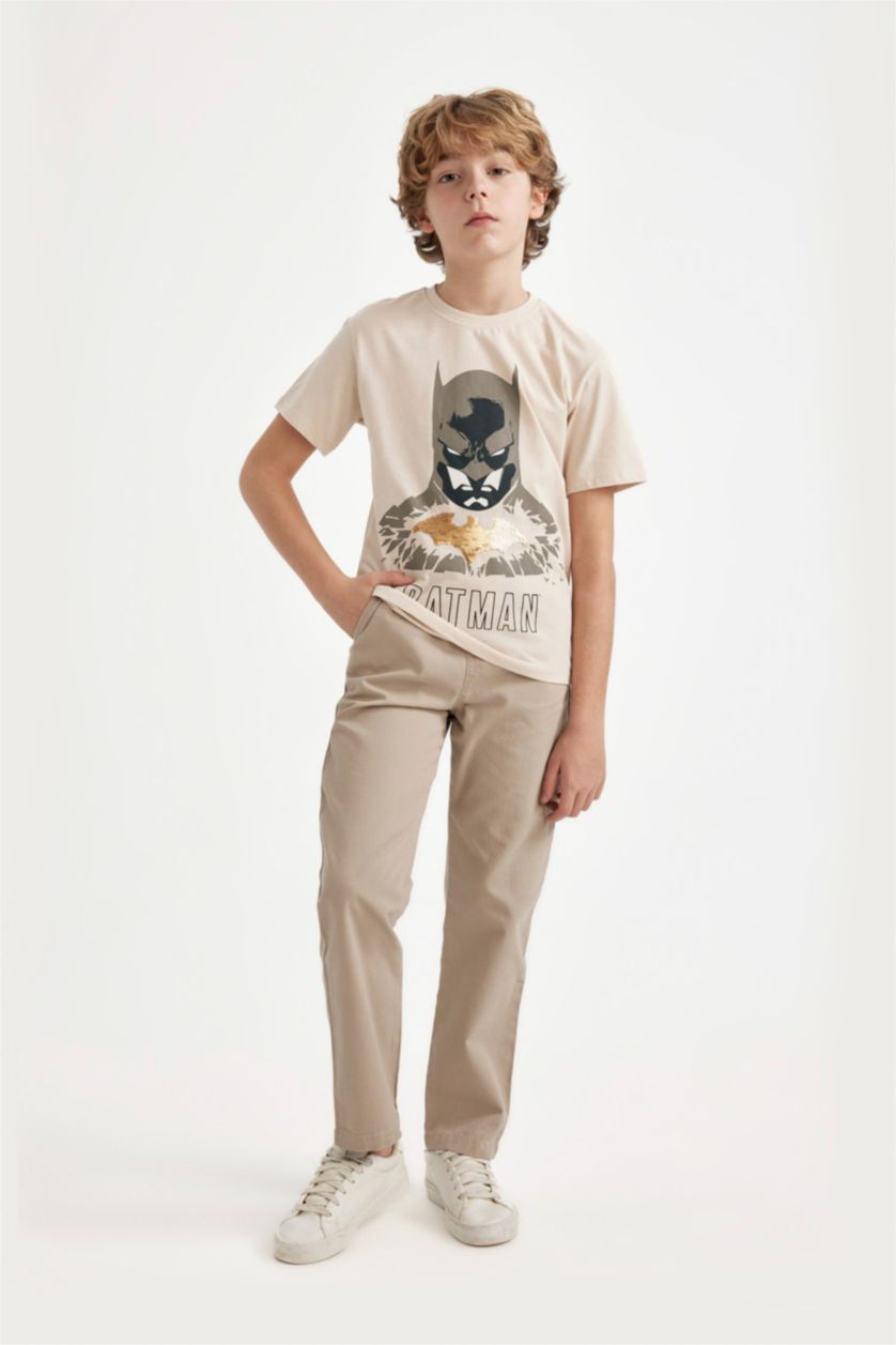 Erkek Çocuk - Genç Erkek Açık Taş Erkek Çocuk Batman Bisiklet Yaka Kısa Kollu Tişört