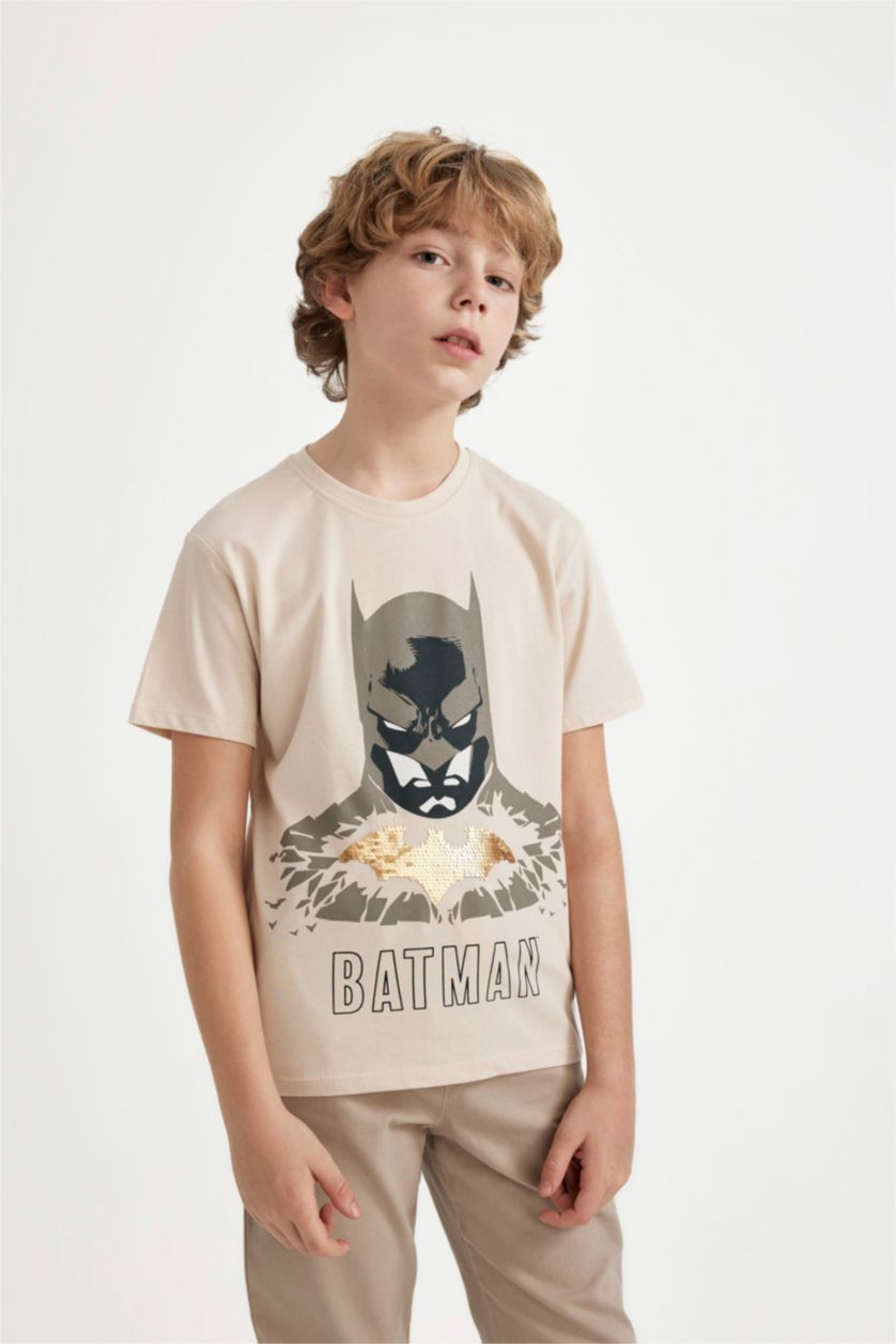 Erkek Çocuk - Genç Erkek Açık Taş Erkek Çocuk Batman Bisiklet Yaka Kısa Kollu Tişört