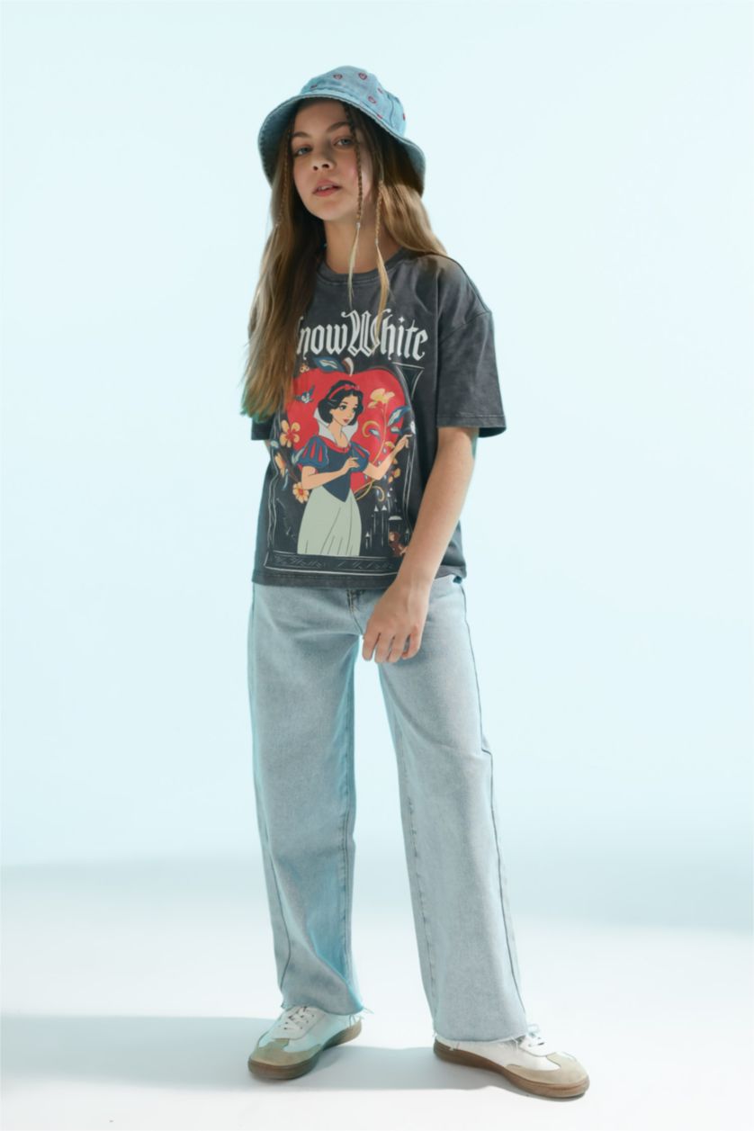 Kız Çocuk - Genç Kız Antrasit Kız Çocuk Disney Prenses Relax Fit Bisiklet Yaka Kısa Kollu Tişört