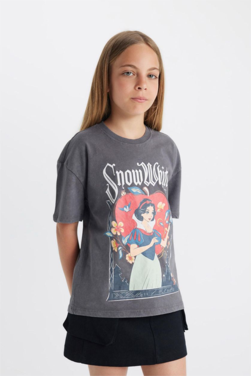 Kız Çocuk - Genç Kız Antrasit Kız Çocuk Disney Prenses Relax Fit Bisiklet Yaka Kısa Kollu Tişört