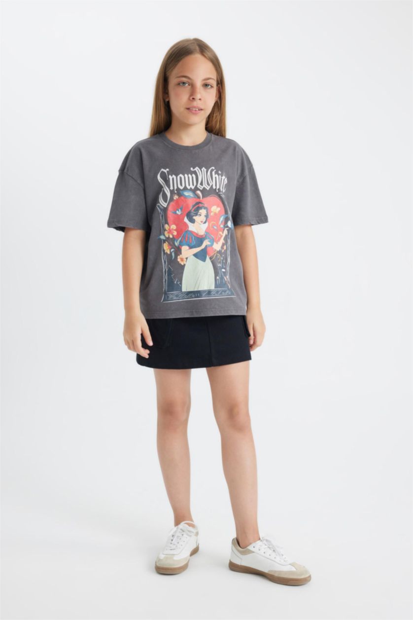 Kız Çocuk - Genç Kız Antrasit Kız Çocuk Disney Prenses Relax Fit Bisiklet Yaka Kısa Kollu Tişört