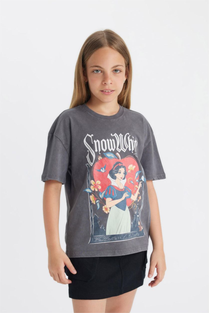 Kız Çocuk - Genç Kız Antrasit Kız Çocuk Disney Prenses Relax Fit Bisiklet Yaka Kısa Kollu Tişört