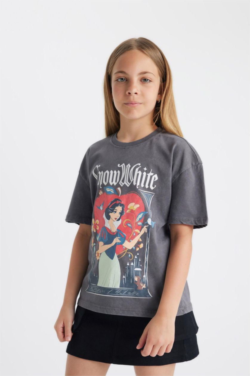 Kız Çocuk - Genç Kız Antrasit Kız Çocuk Disney Prenses Relax Fit Bisiklet Yaka Kısa Kollu Tişört