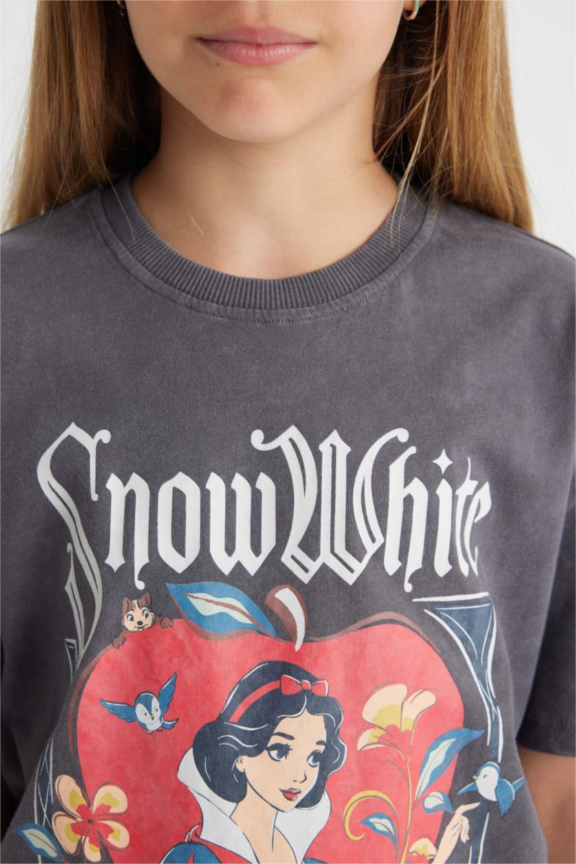 Kız Çocuk - Genç Kız Antrasit Kız Çocuk Disney Prenses Relax Fit Bisiklet Yaka Kısa Kollu Tişört