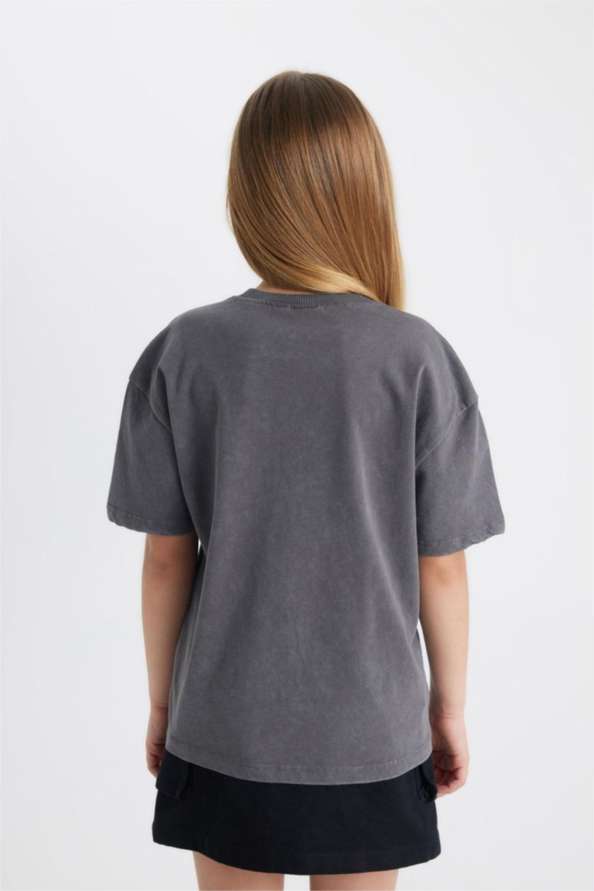 Kız Çocuk - Genç Kız Antrasit Kız Çocuk Disney Prenses Relax Fit Bisiklet Yaka Kısa Kollu Tişört