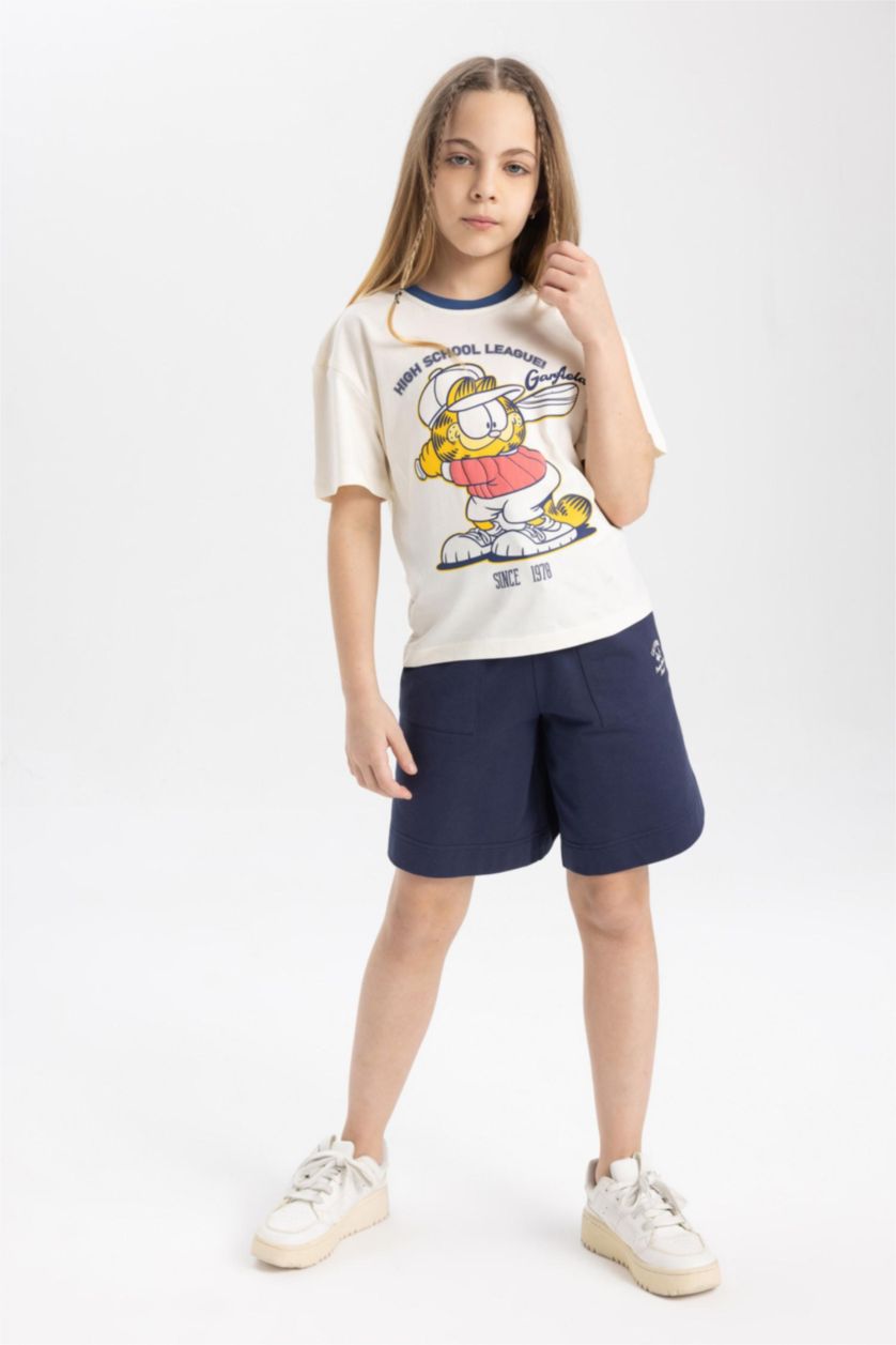 GIRLS & TEENS Ecru Girl Garfield Relax Fit Short Sleeve T-Shirt