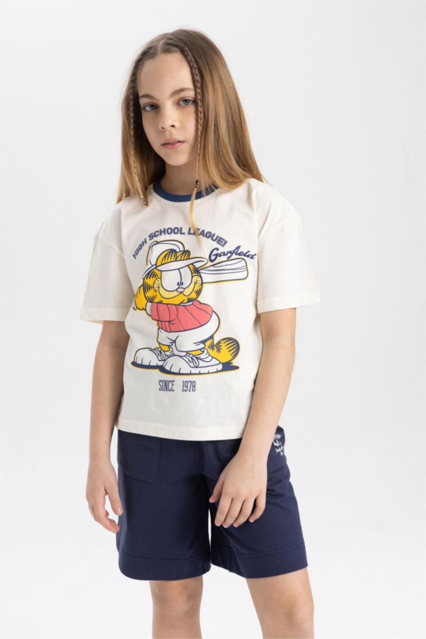 GIRLS & TEENS Ecru Girl Garfield Relax Fit Short Sleeve T-Shirt