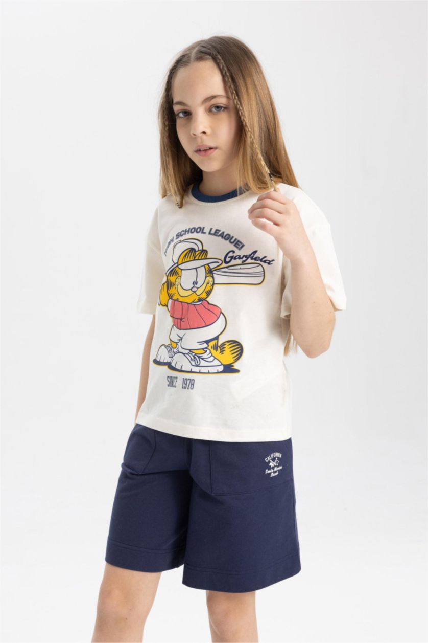 GIRLS & TEENS Ecru Girl Garfield Relax Fit Short Sleeve T-Shirt